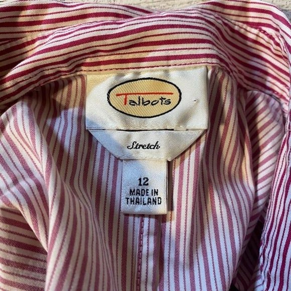 Talbots Red and White striped button down women's blouse Size 12 - Picture 10 of 11